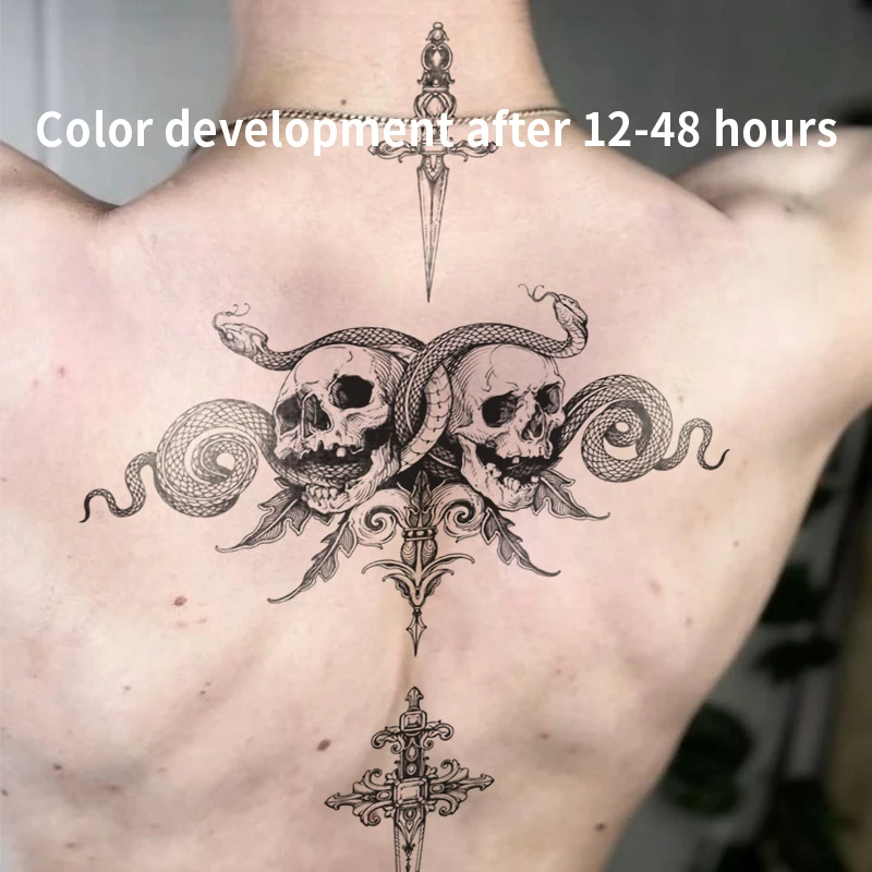Skeleton Snake Sword Herbal Juice Tattoo Stickers Temporary Tattoos Dark Gothic Back Waterproof Fake Tatto Festivals Accessories