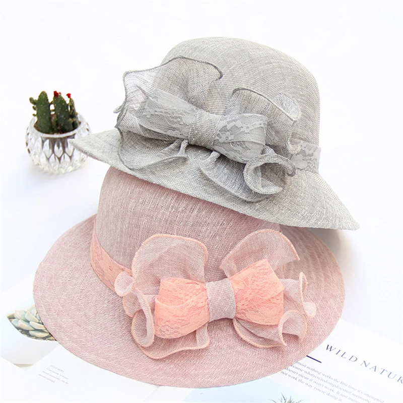 Fashion Women Summer Organza Anti-UV Sun Hats Wide Brim Flower Fedora Hat Elegant Ladies Wedding Church Party Fedoras