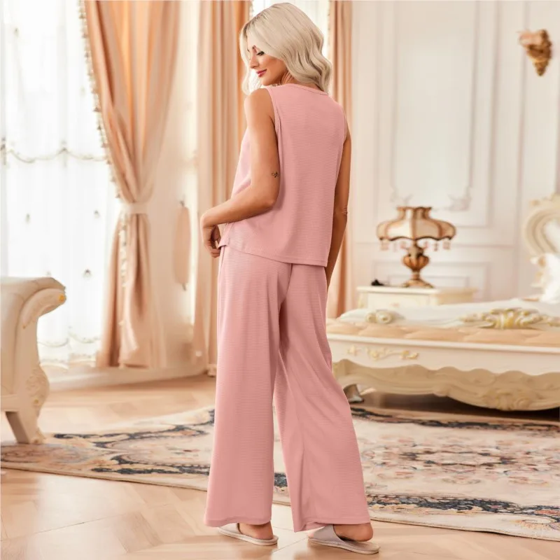 Solid Color New In Matching Sets Two Piece Outfits 2 Pieces Set For Woman Sleeveless Slim Simple Style All-match Casual Homewear