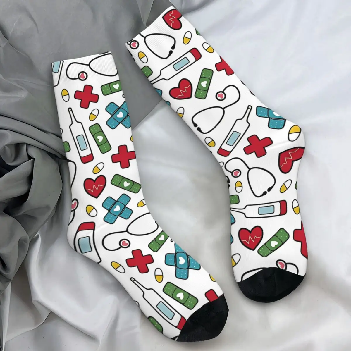 

Медицинские чулки с мультяшным узором для женщин и мужчин, милый и профессиональный дизайн для медицинских работников и энтузиастов, мягкие носки
