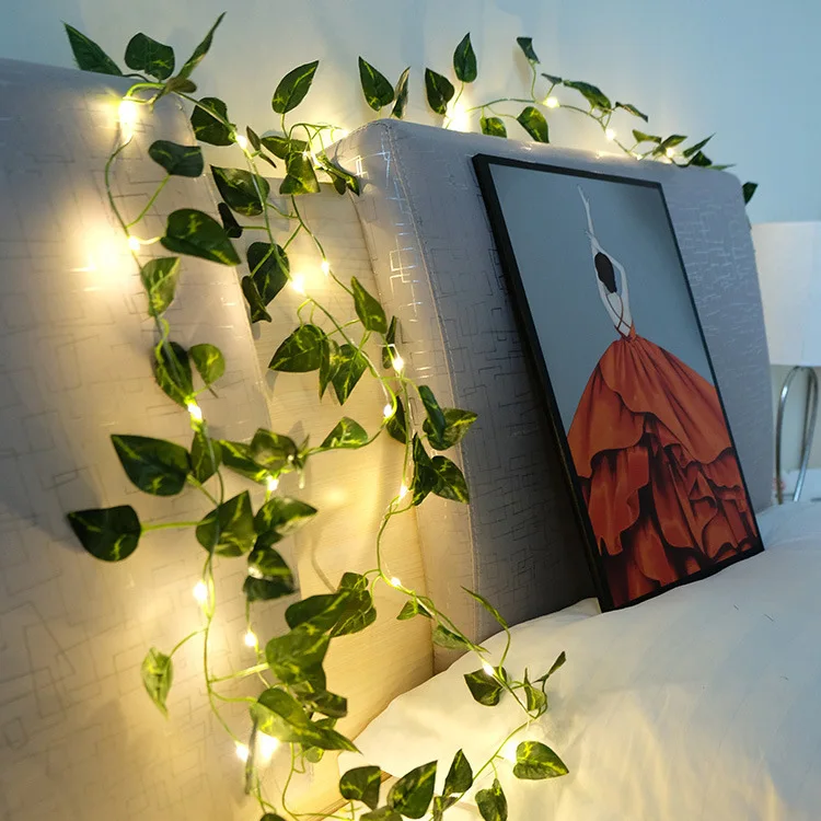 1Pack Green Leaf Fake Plants String Light 2m78.74in 20 Led For New Year Wall House Room Office Birthday Home Bedroom Decortion