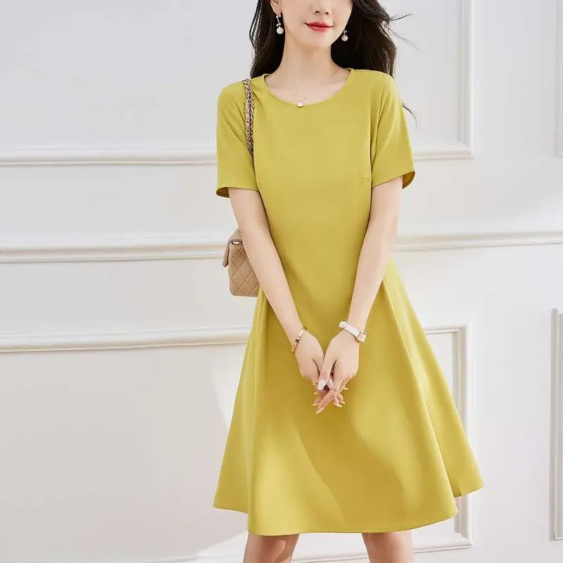 

Ele Commuter High Waist Slimming A-Line Dr Summer New 22 Ele Tight Waist 00% Linen Material Basic Sle ort Sle...