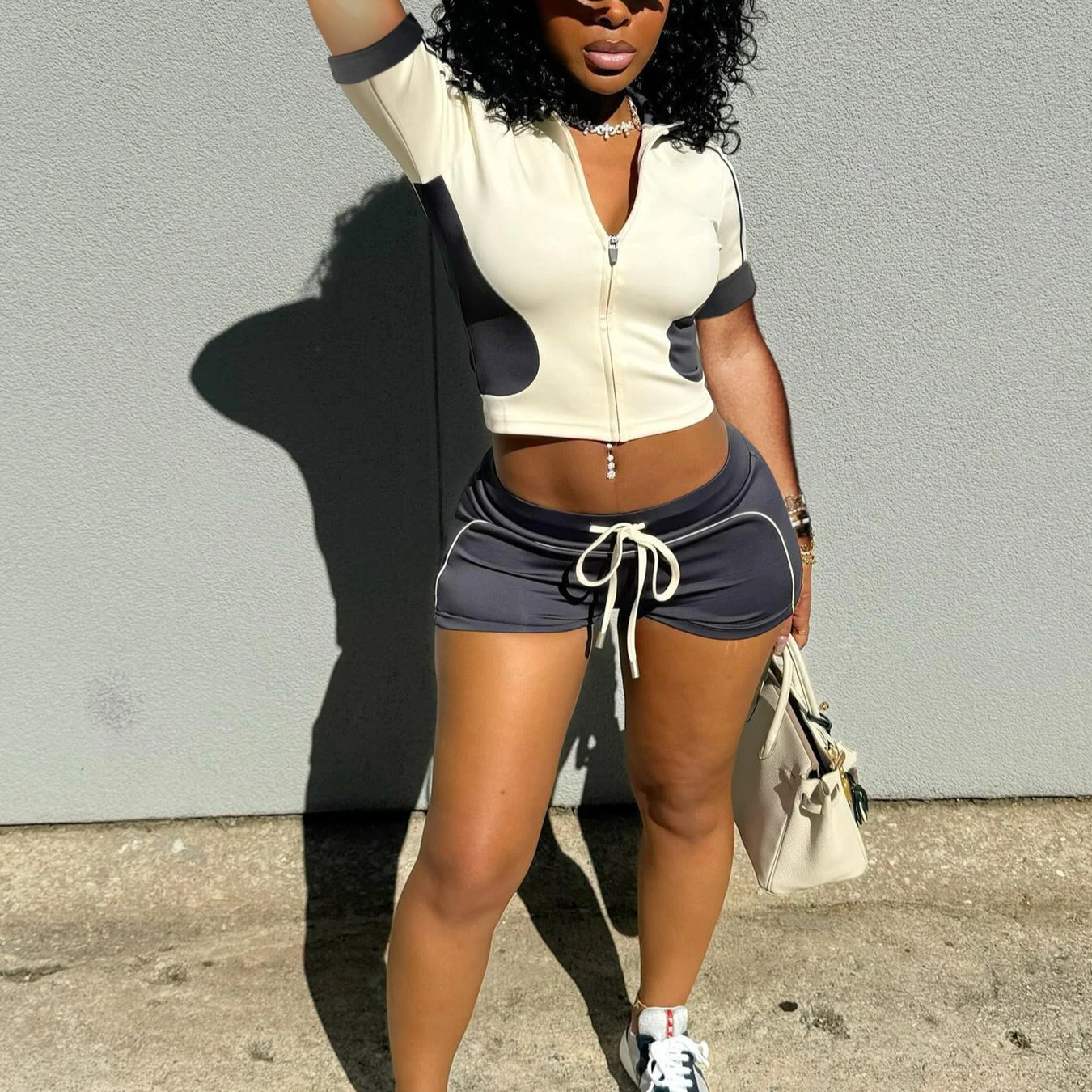 

Shorts Pant Set Women Two Piece Sets Matching Sets Zipper Tops Short Pants Sports Short Sets Sportswear Y2k Streetwear Jogger