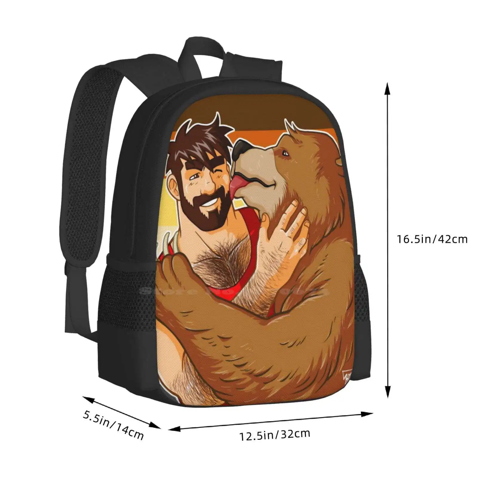 Bear Kiss-Bear Pride Teen College Student Backpack Pattern Design Bags Bobobearart Bobo Bear Bobo Nisi Gay Bear Gayart Gay Art