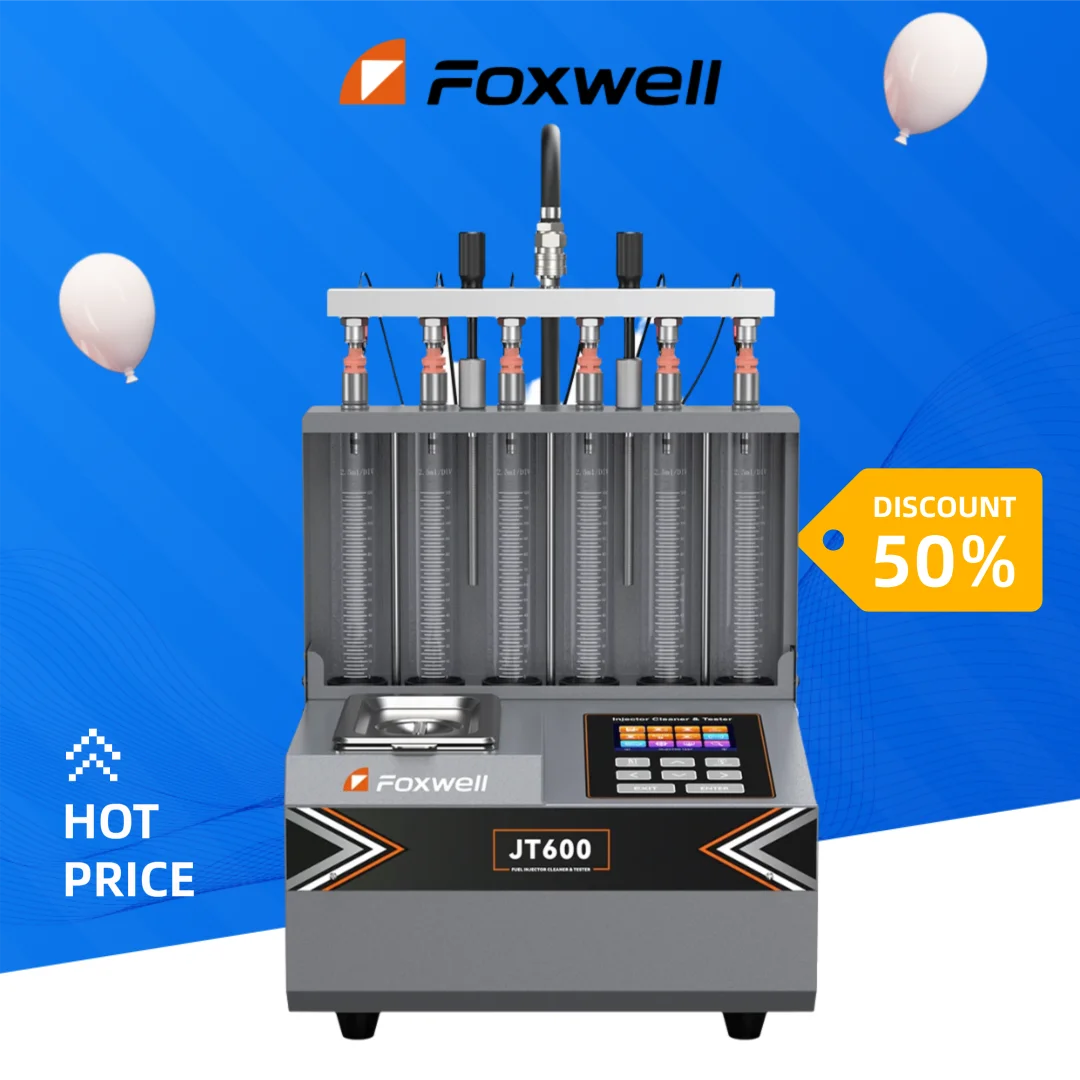 FOXWELL JT600 GDI Piezo Ultrasonic Fuel Injector Cleaner Test 6 Cylinder Car Automotive Injection Washing Kit Cleaning Machine