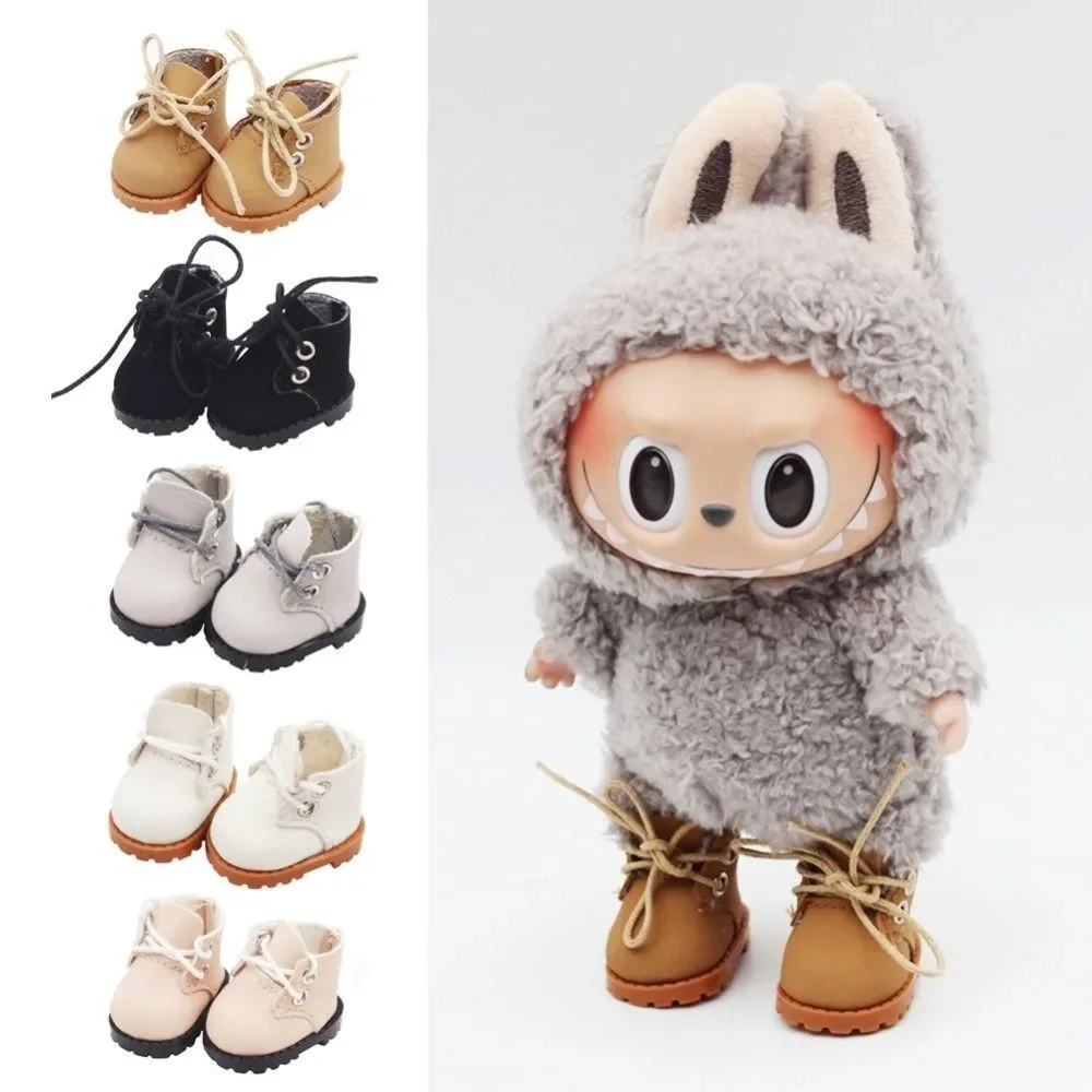 For Labubu Doll Shoes Lace-up 3.8cm Doll Finger Shoes Accessories Mini Kawaii Cute Doll Leather Shoes for 15-17cm Labubu