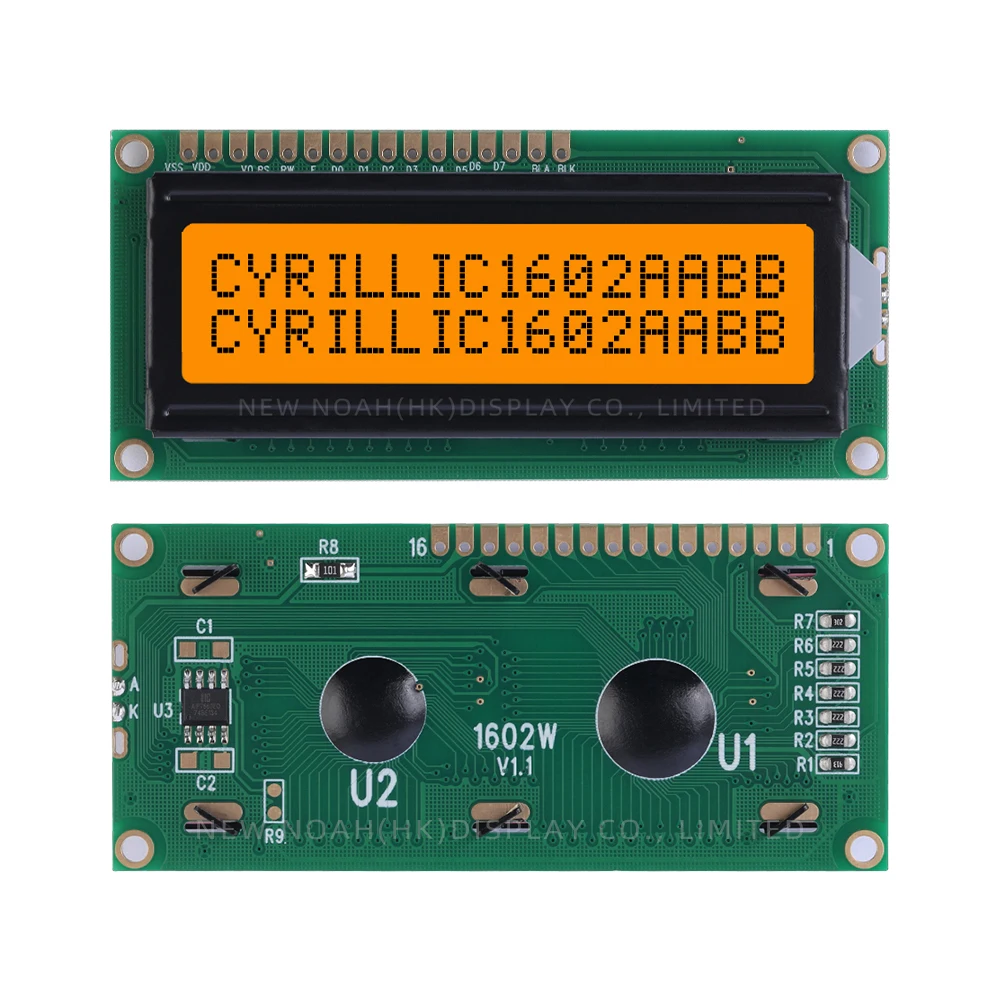Cyrillic Orange Light Black Letters 1602W 3.3V Display Module Large Window 1.6 Inches ST7066U Full Angle Wide Temperature Range