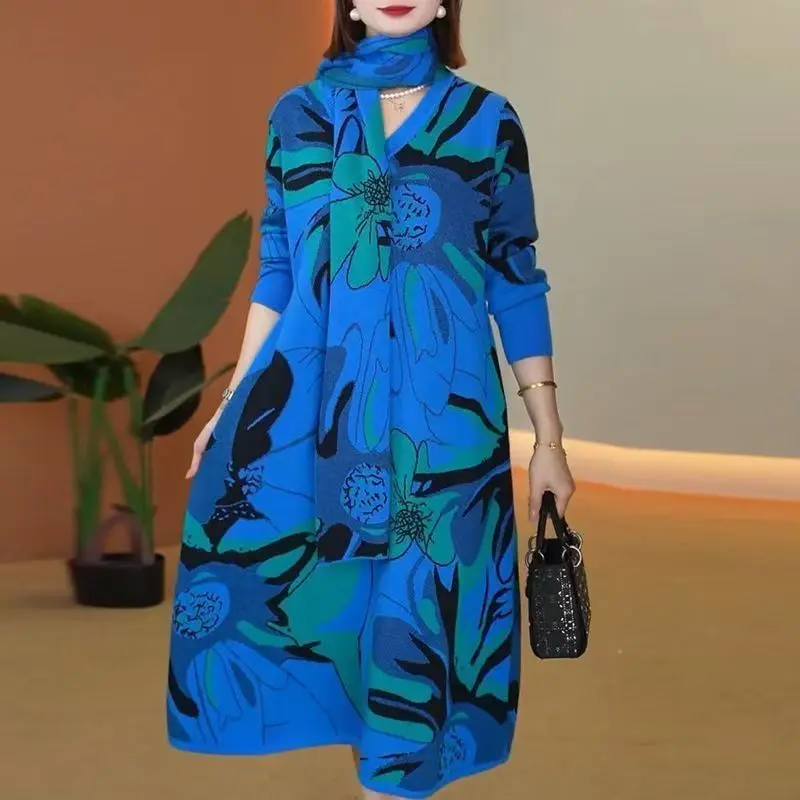 2025 우아한 바디콘 페스티벌 스웨터 여성용 한국 빈티지 럭셔리 프로모션 의류 가을 겨울 루즈 니트 플로럴 풀오버