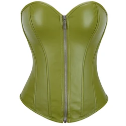 Women Faux Leather Corset Top Sexy Gothic Grass green Zipper Korset Bustier Vintage Burlesque Lingerie Party Club Corselet