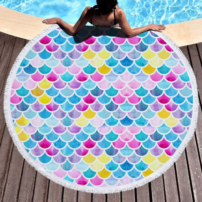 Mermaid Newest Summer Beach Towel Shawl Fast Drying Swimming Gym Camping Big Round BlanketTowel Yoga 3D All Over Printed -2