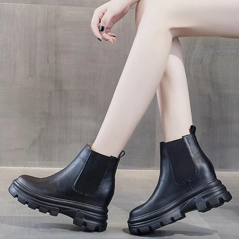 

Женские ботинки челси, размеры 925, размеры 33–40, зимняя обувь на высоком каблуке с эластичной лентой из натуральной кожи, женские ботинки на платформе, женские ботильоны