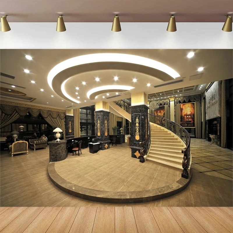 Modern Luxury Interior Decoration Background Spiral Stair Photography Backdrop Furniture Man Woman Adult Portrait Photoshoot