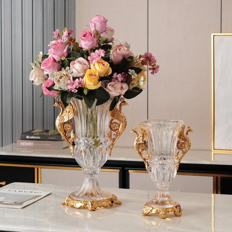European crystal glass vase peacock flower insert home soft decoration jewelry American high-end living room entrance ornament