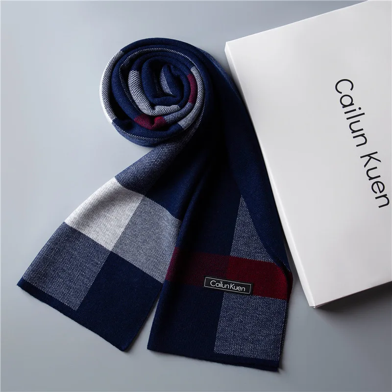 Fashion Classic Business Scarf Men Wool Scarf Soft Warm Thermal Muffler Casual Cashmere Knitted Shawl Male Autumn Winter No Box