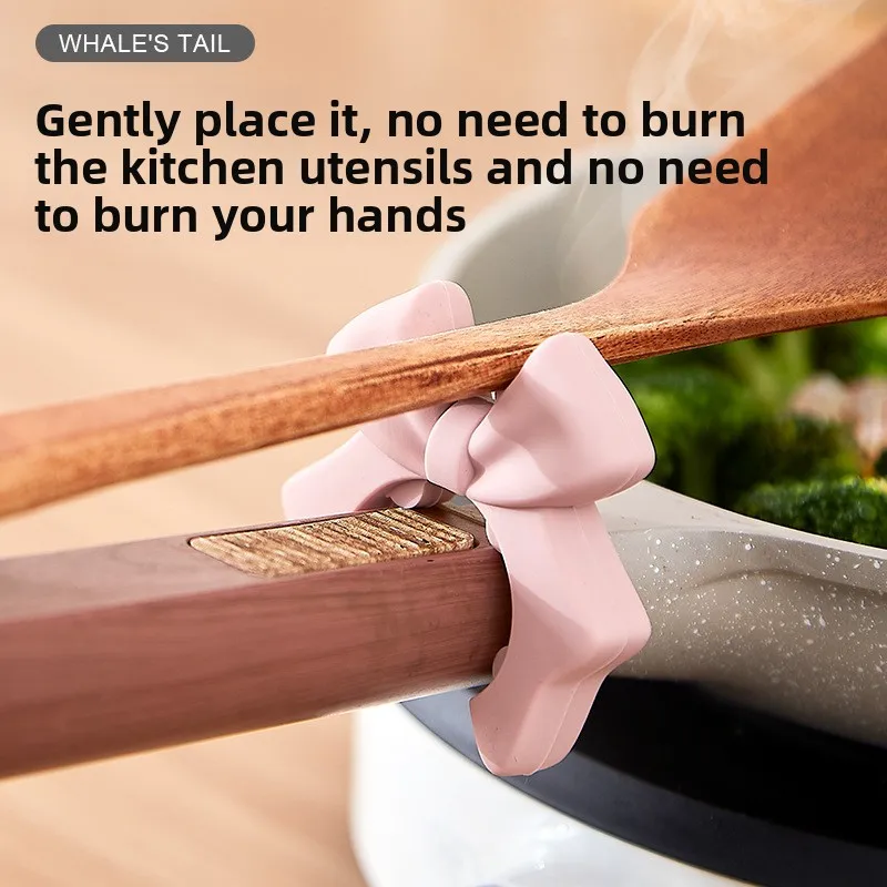 Bowknot Silicone Kitchen Utensil Rest Anti Overflow Spatula Ladle Holder Movable Countertop Cooking Gadget Storage Rack