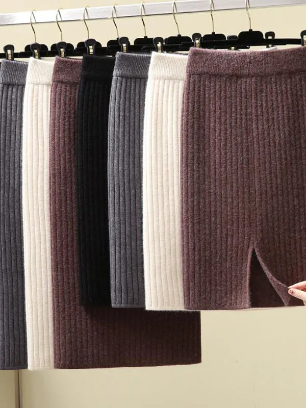 

Thiened трикотажная юбка-миди с высокой талией средней длины, юбка-миди трапециевидной формы для женщин, летний сезон, однотонный универсальный Sle