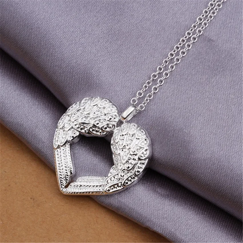 New Listing Hot Selling Silver 925 Plated Heart Angel Wings Pendant Women Lady Necklace Fashion Trends Jewelry Gifts