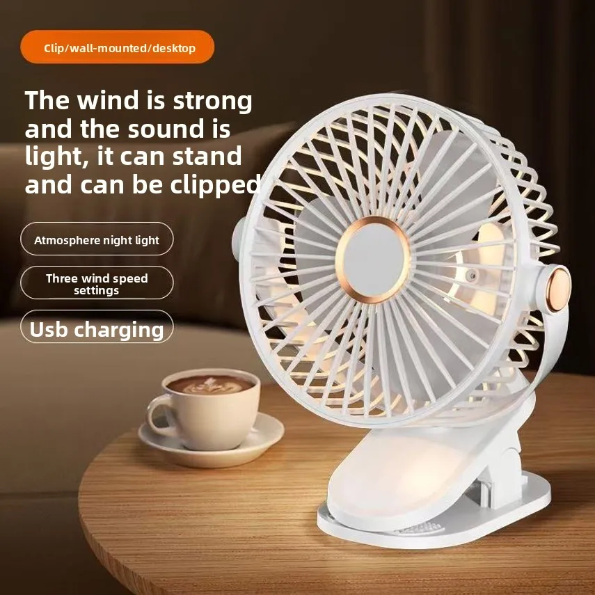 Light Clip Fan For Student Dormitories Home Use Night Light Clip Fan, Office Desktop Outdoor Usb Rechargeable Fan