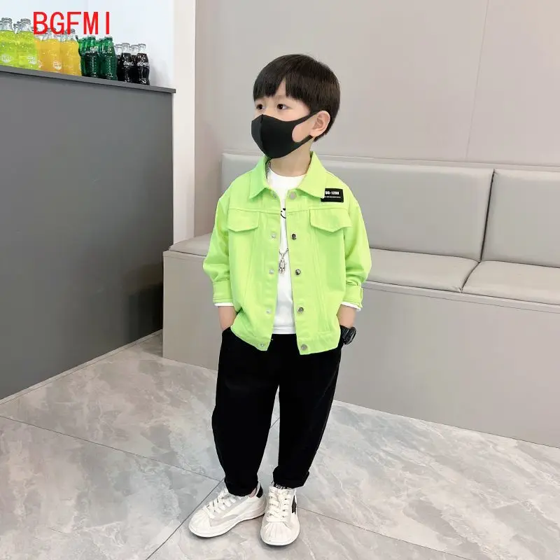 Baby Boys Fruit Green Coat Spring and Autumn 2024 New Boys Handsome Casual Jacket Boy Denim Coat Teens Children Clothes 2-11Yrs