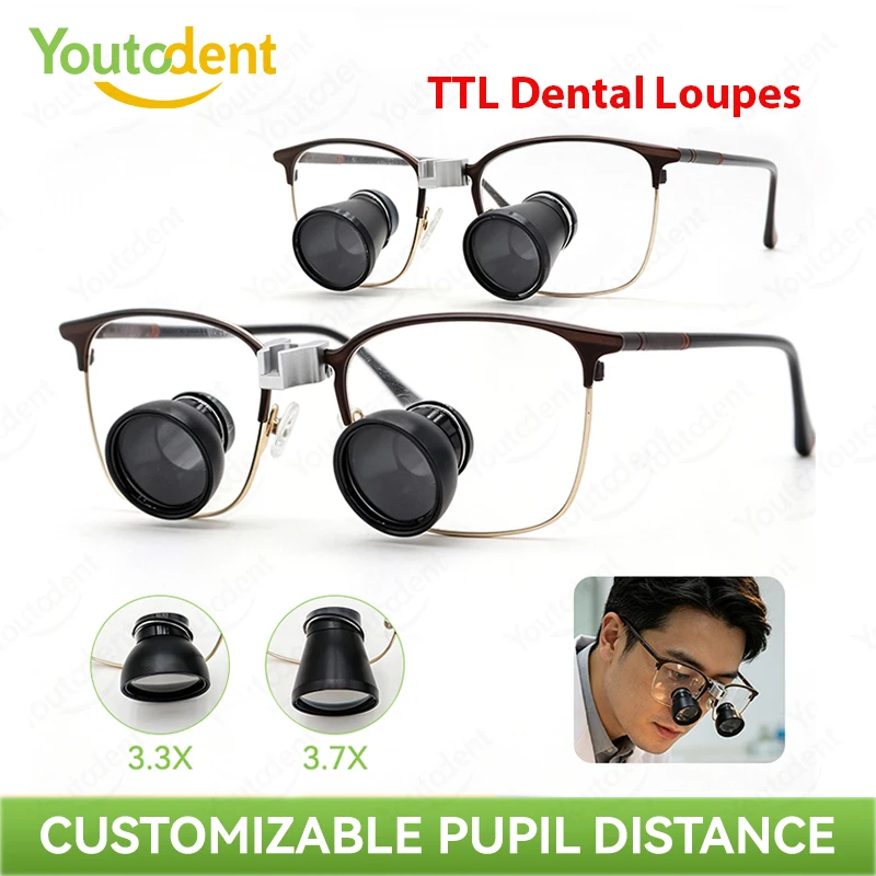 Youtodent TTL Dental Loupes 3.3X 3.7X Ultralight Binocular Magnifier IPD Customized Dental Surgical Loupes Metal Frame