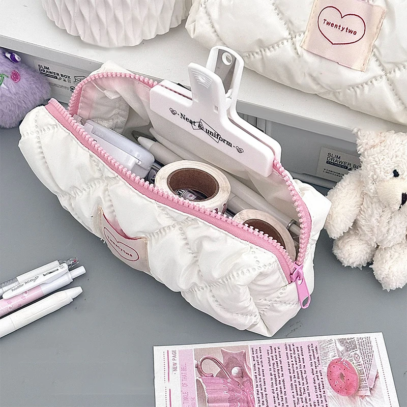 Milk Foam Heart-shaped Pencil Case Cartoon Versatile Pen Pouch Portable Large Capacity Stationery Storage Bag Student Gifts