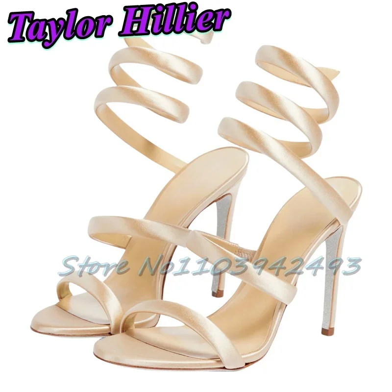 Wrist-Wrap Heeled Sandals Snake-Shaped Heels Open Toe Stiletto Women Shoes Summer Shallow Sandalias De Mujer Designer Luxury New image 6