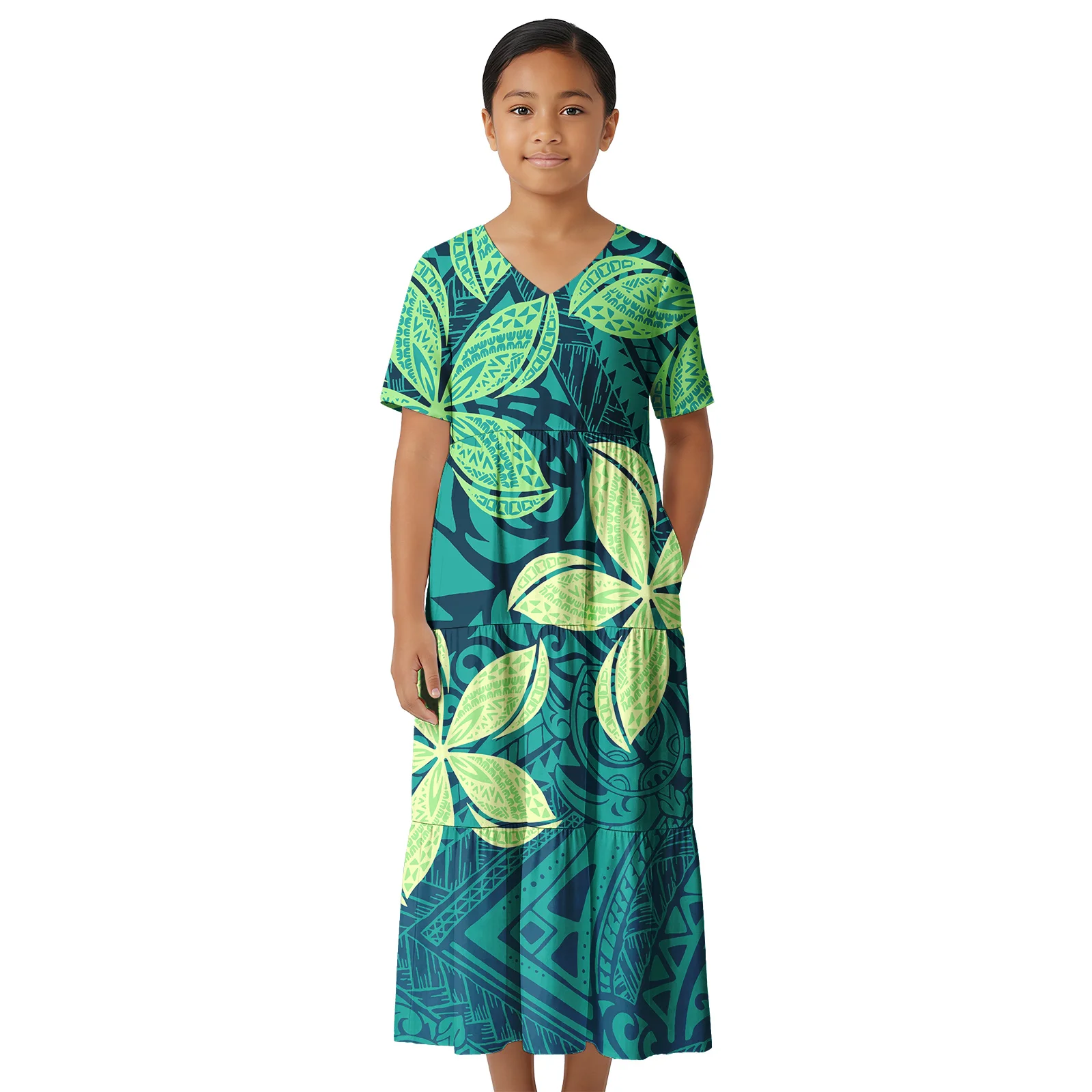 Asia & Pacific Islands Clothing Custom Aloha Teen Girls Prom Dresses Samoan Elegant Maxi Skirts Polynesian Tribal Dress for Girl