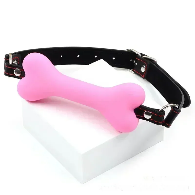 Dog Bone Ball Gag SM Mouth Plug Sex Adult Cute Solid Leather Harness Mouth Silicone Couples Flirting Sex Products for Women 18+