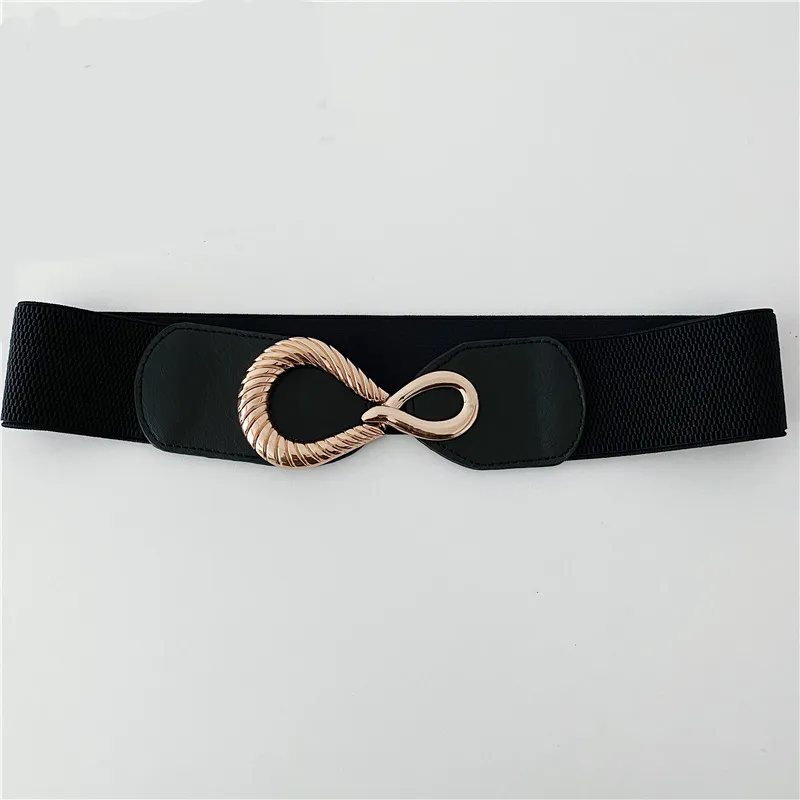 New Gold Alloy Big Buckle Belts For Women Lady Fashion Elastic Waistbands Brown Stretch Wide Waist Seals Girls Dress Accessories