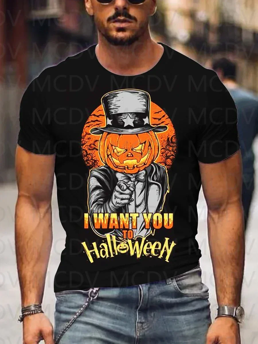 

Men's Summer Shorts Sleeve Shirts Halloween Pumpkin Graphic Casual Print T-Shirt