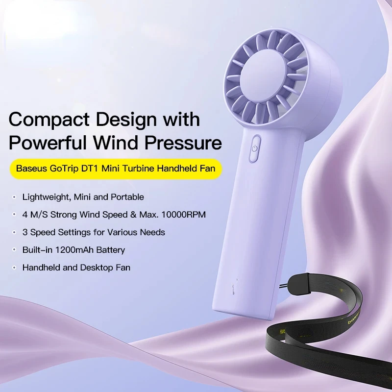 

GoTrip DT1 Mini Turbine Handheld Fan 3 Speed Adjustable Portable Fan 1200mAh Rechargeable Fan for Desktop Outdoor Camping