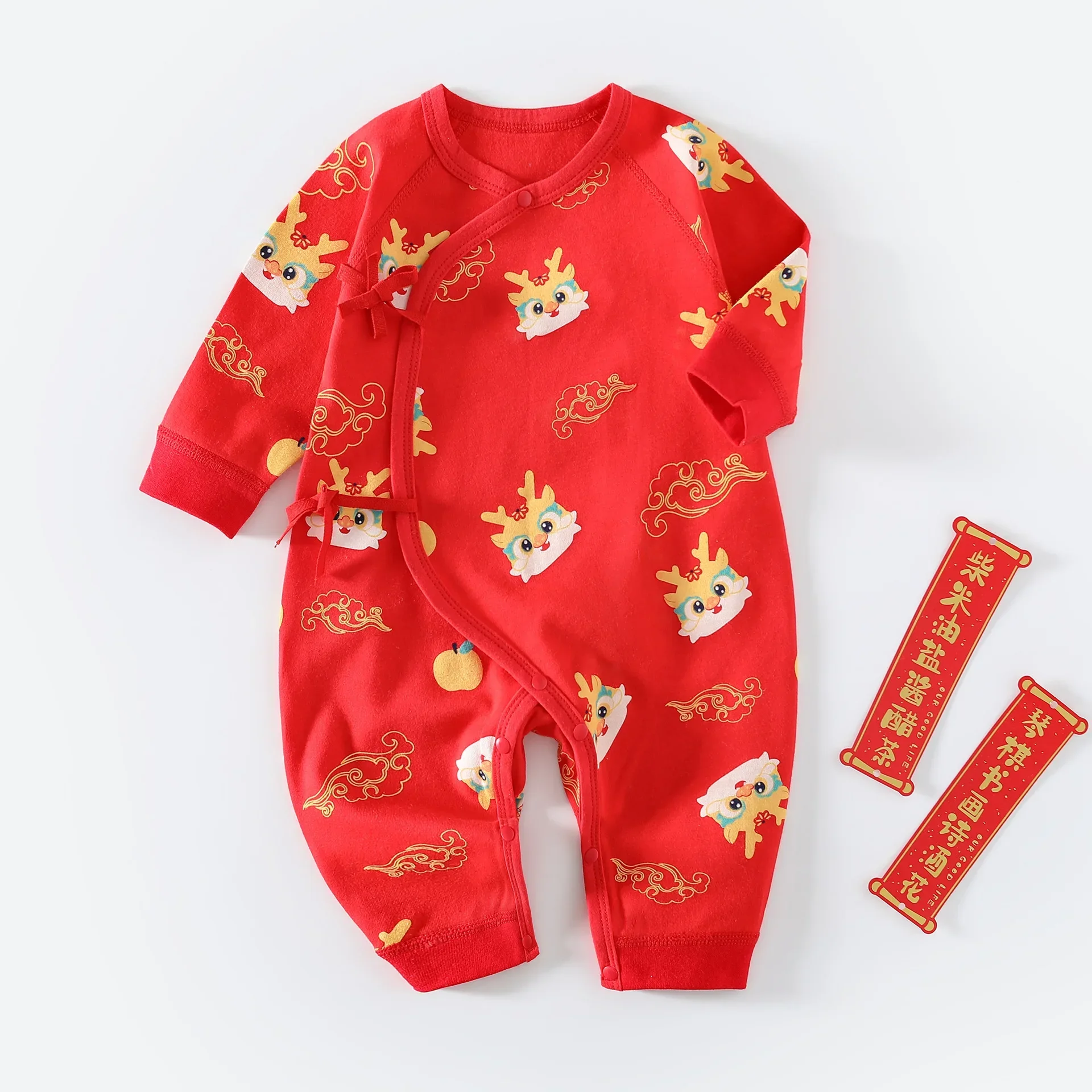 

Baby Clothes Red Cotton Chinese New Year Full Month Birthday Autumn Newborn Romper Pajamas Crawling Dragon Tang Suit Jumpsuit