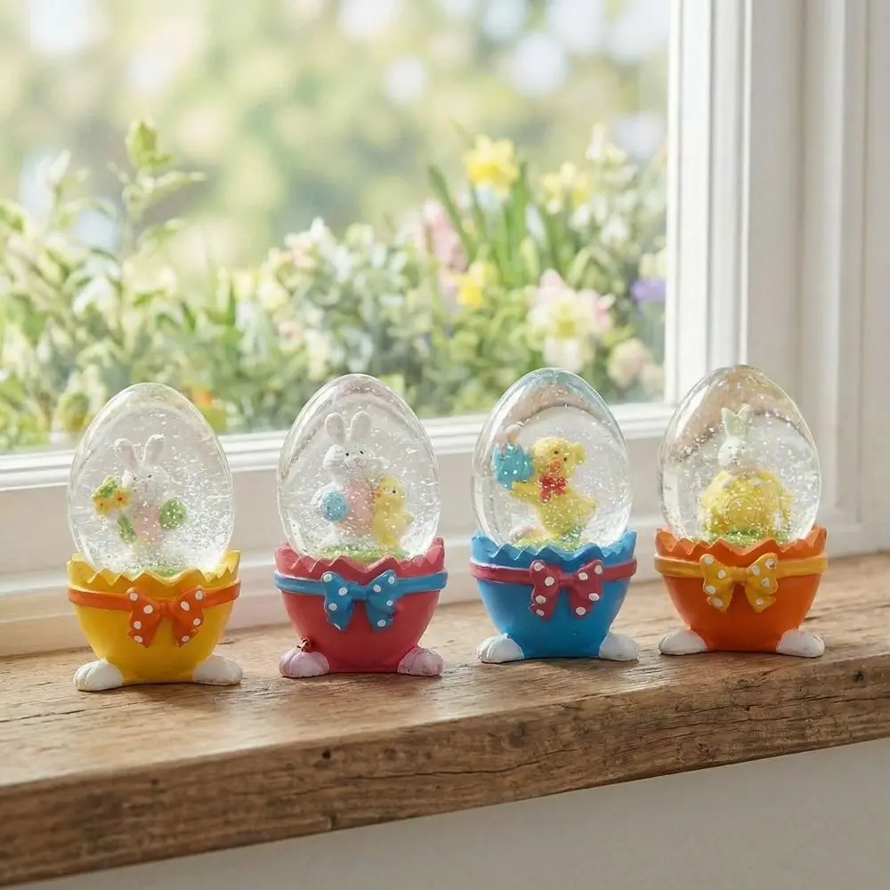 Eggshell Shape Easter Egg Ornament Resin Handmade Bunny Rabbit Figurine Glass Crystal Ball Ornament Home Decor