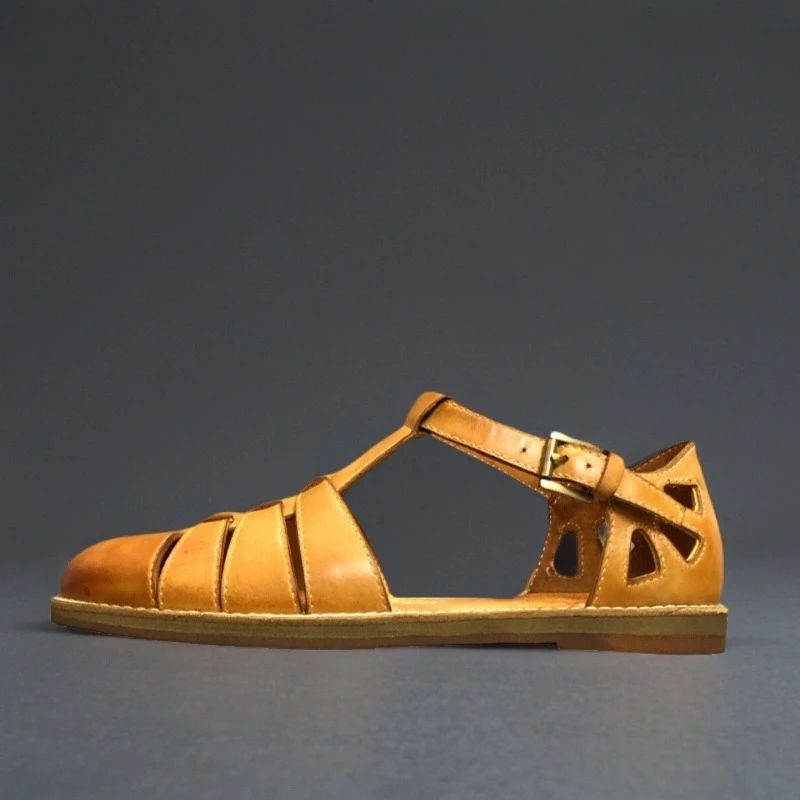 

High End Washed Roman Sandals Men's Outdoor Casual Genuine Leather American Cowhide Soft Soled Design Summer Shoes Youth