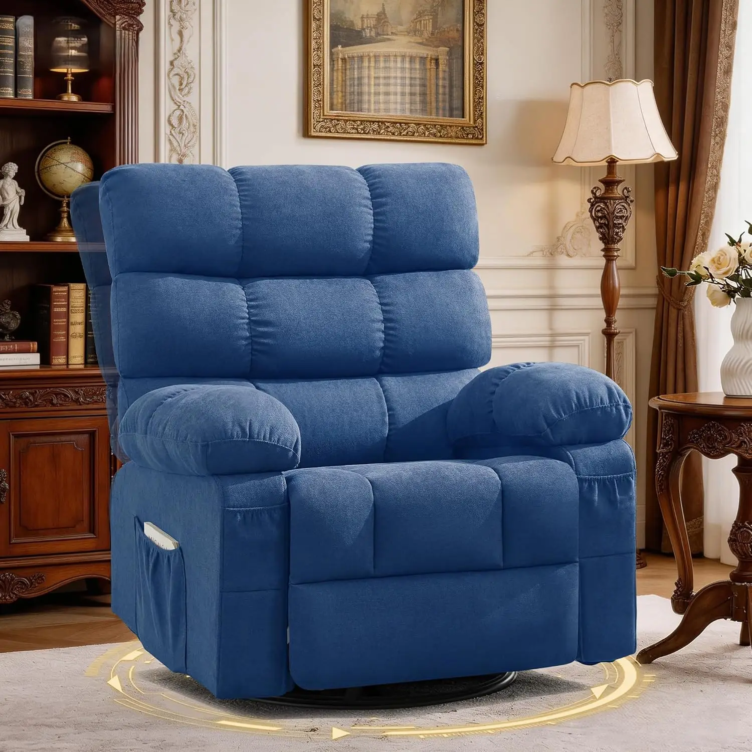 #Swivel Rocker Recliner Chair 360 Manual Upholstered Small Space Glider Side Pockets Ergonomic Living Room  Bedroom, Customized