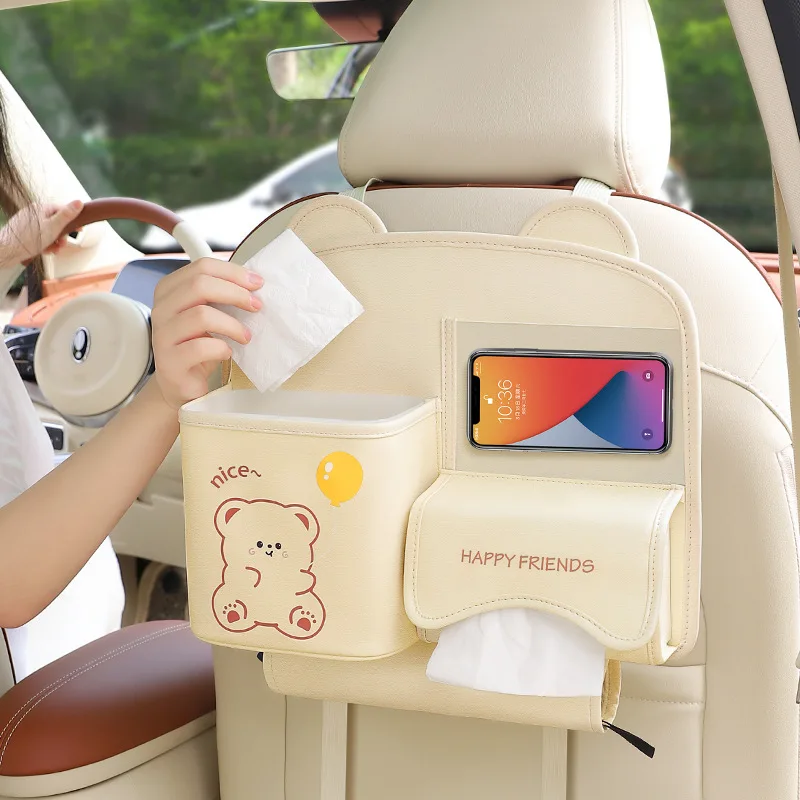 New Multifunctional Car Storage Bag Cartoon Car Seat Back Tissue Umbrella Storage Hanging Bag Car Storage Supplies Cute Creative