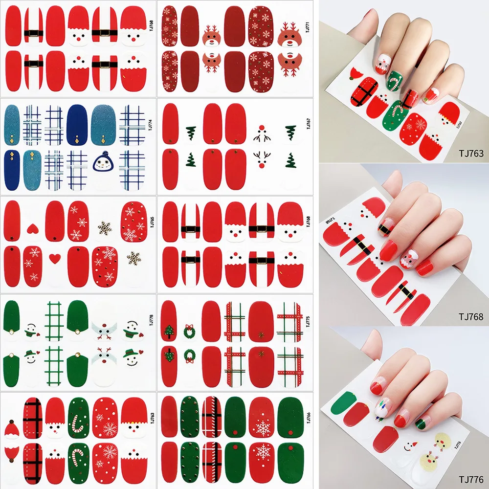 

MEBIS Nail Stickers 12 Finger Nail Art Sticker Set Full Sticker Elk Santa Christmas Tree Nail Sticker Christmas Limited