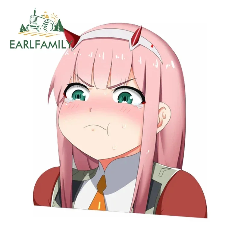 EARLFAMILY 13cm x 11.6cm for Zero Two Pouting Car Stickers Anime Waterproof Decals Windows Windshield Decor Vinyl Car Wrap