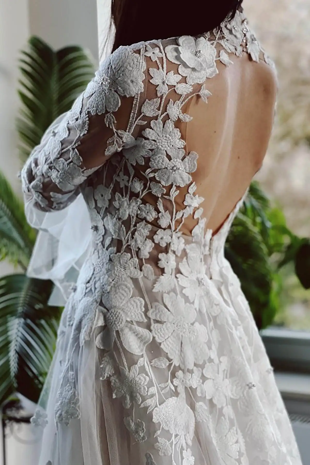 Vestidos De Casamento Generosos Uma Linha, Apliques 3D, Gola Alta, Vestido De Noiva De Manga Longa, Beading, Plissado, Vestidos De Noiva De Tule, Feito Sob Encomenda