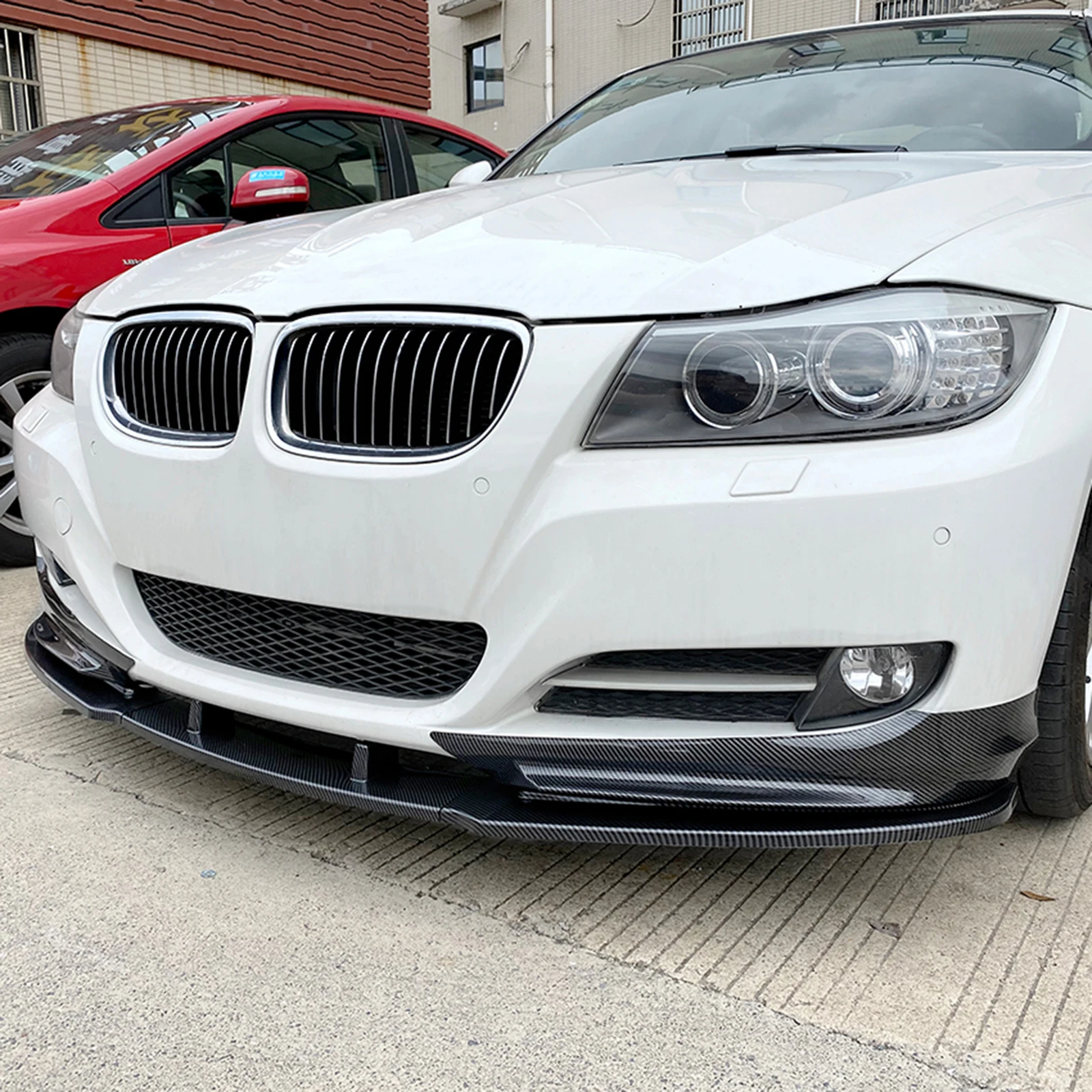 Car Front Bumper Spoiler Lip + Side Splitter Cover Protector Blade For BMW 3 Series E90 E91 LCI 320i 330i 2009-2012 Base Models