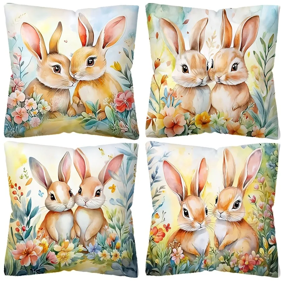 Easter Pair of Cute Bunny Print Nordic Home Decor Pillowcases Holiday Bedroom Living Room Decoration Polyester Cushion Covers