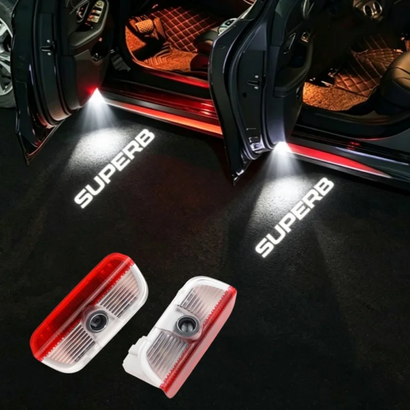 2Pcs LED Logo Projector Welcome Light For Skoda Superb 2 MK2 Superb 3 2009-2018 Wireless Puddle Light Door Ghost Shadow Lamp