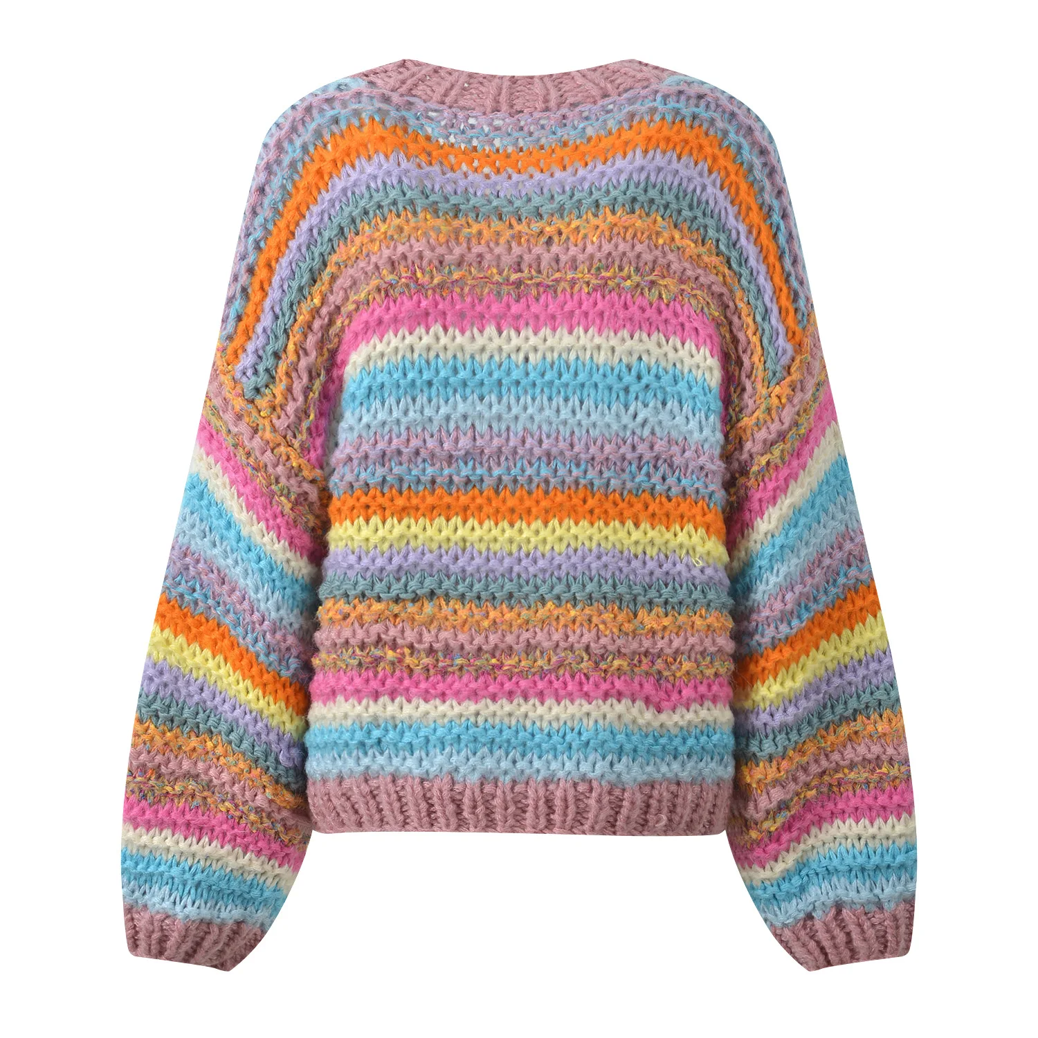 레인보우 스트라이프 컬러 블로우 브이넥 니트 가디건 다용도 편안한 디자인 감각 가을 신상 여성 상의