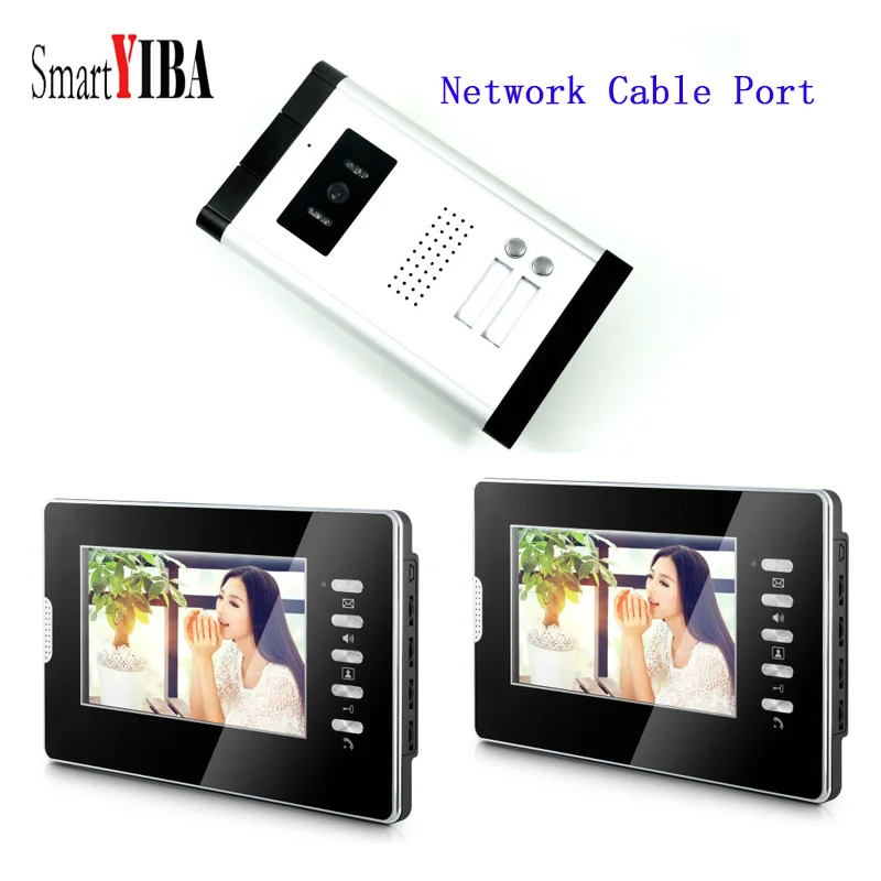 SmartYIBA  2 Units Apartment Intercom Wired Network Cable Port Video Door Phone Villa Home Doorbell System For 2 Rooms