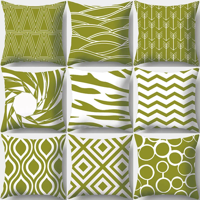 

Green Geometric Pattern Throw Pillowcase Home Decor Square Wave Print Sofa Bed Decorative