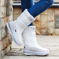 Botas de neve macias para mulheres, borracha impermeável, sapatos de plataforma antiderrapante, plus size de 42, quente no inverno, branco