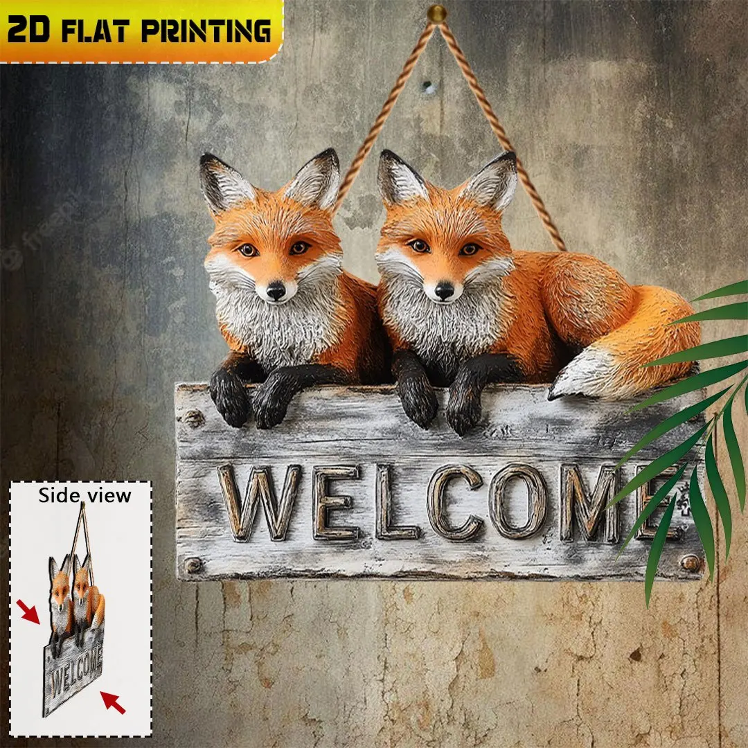 2D Flat, Single Piece, Wooden Plaque, Two Foxes Welcome Sign,  Indoor Decoration, Birthday Gift, Gift for Nature Lovers