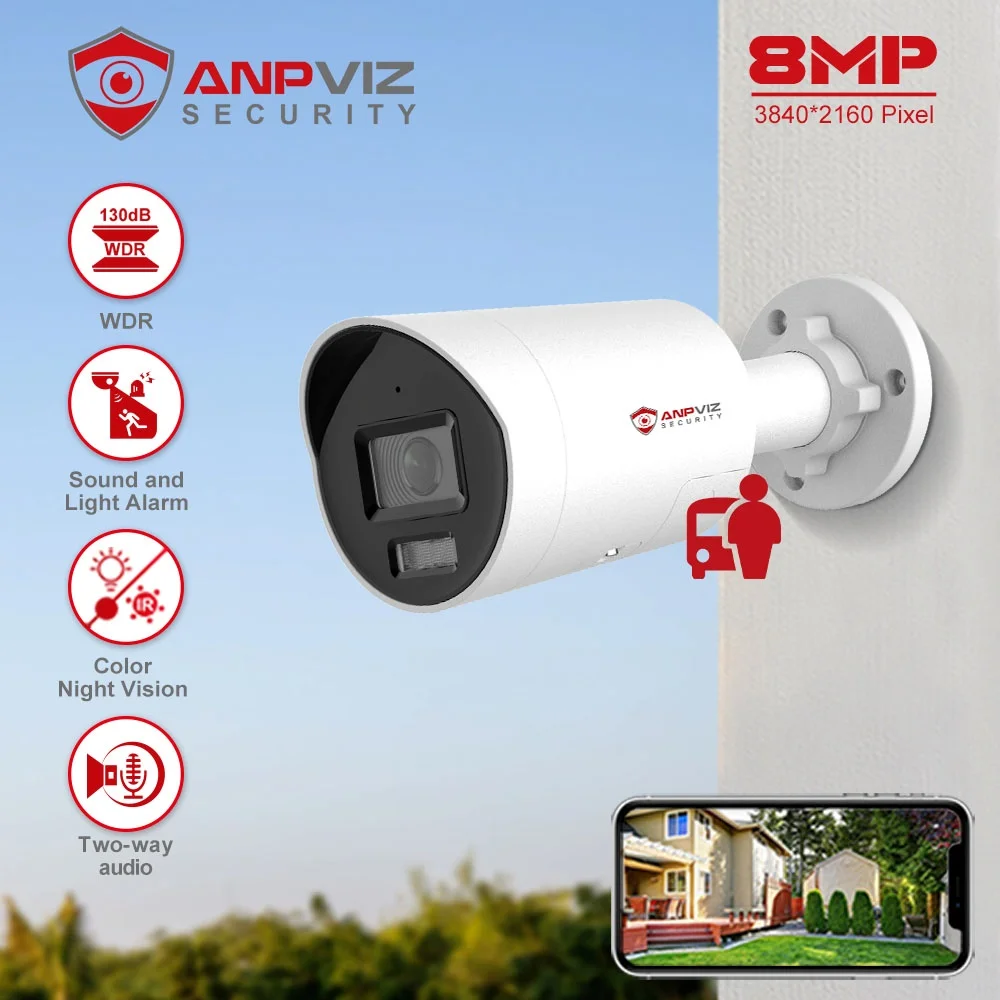 Anpviz DS-2CD2087G2H-LIU/SL Bullet 4K PoE Camera Perimeter Protection Starlight Color Night Vision Human Vehicle Detection VCA