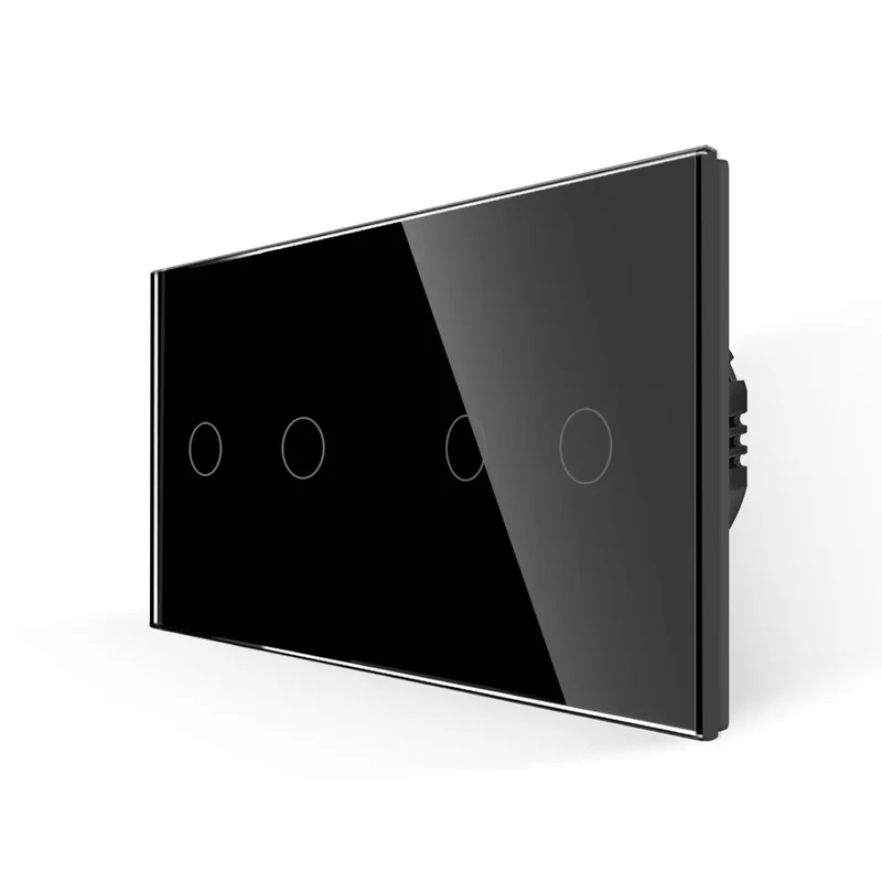 BINGOELEC Double Light Switches Touch Sensor Wall Interruptor Glass Panel 4Gang 2Way Stair Switches Dark Blacklight 300W/Gang