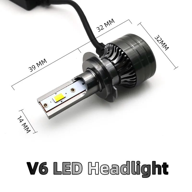 

V6 Headlight For Cars And Trucks H7 H11 Led Lamp Bulb CSP 3570 6000K H4 9005 9006 Plug And Play Auto Lighting Systems